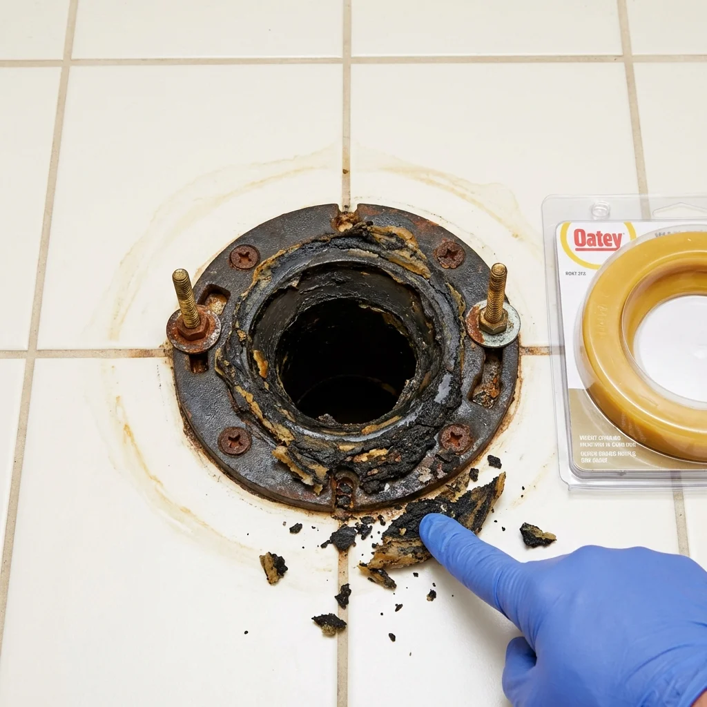 Failed wax ring showing water seepage at the base of a toilet in a Stony Point, NC home